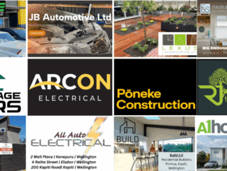 Grid of 12 business logos representing the latest additions to the Porirua News Business Directory, including builders, electricians, auto services, and property professionals.