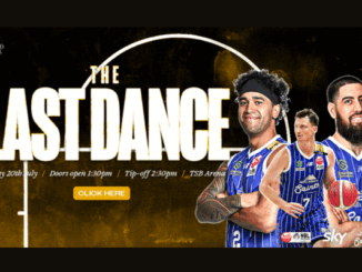 Nick Marshall of the Wellington Saints rises for a layup against Tauranga Whai defenders during the 2025 Sal’s NBL semi-final at TSB Arena.