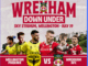 Promotional poster showing Wellington Phoenix and Wrexham AFC players ahead of their match at Sky Stadium, Wellington.