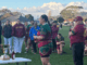Porirua Valkyrie women's rugby league team celebrating with the Aggy Memorial Cup