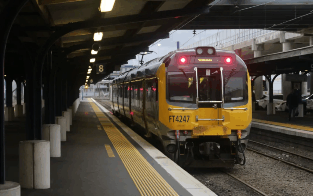 Metlink commuter train bound for Waikanae waiting at Wellington Station platform.