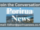Join the Conversation banner for Porirua News with aerial view of Porirua Harbour