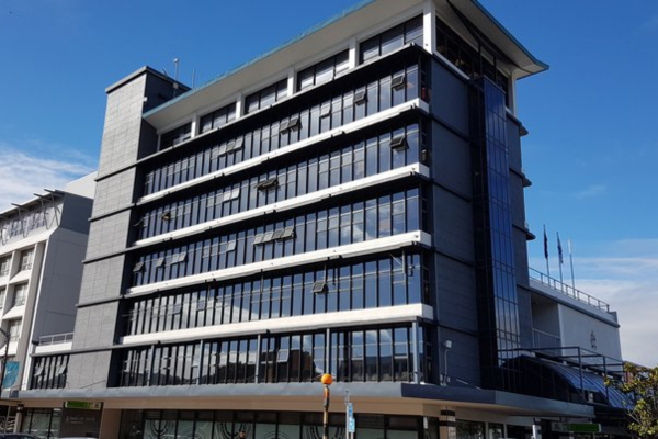 Porirua City Council building on a clear day.