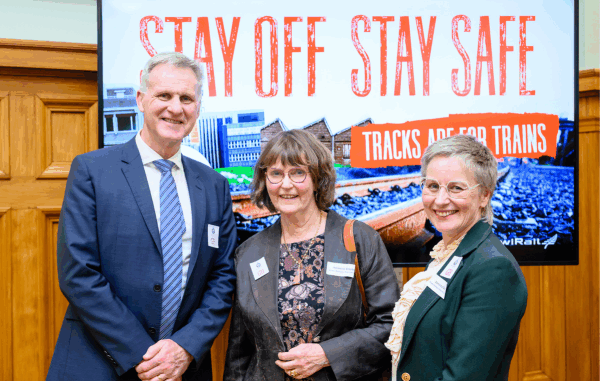 L-R KiwiRail Chief Executive Peter Reidy, Greater Wellington Deputy Chair Adrienne Staples, Metlink Group Manager Samantha Gain.