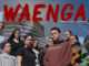 Group of Porirua rangatahi standing in front of the Beehive, promoting the theatre production Waenga.