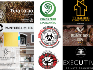 A collage of nine Porirua businesses featured in the Porirua News Business Directory, including Wānanga o Aotearoa, Vamos Peru Landscaping, Black Dog BBQ, Capital City Crime Scene Specialists, TT Building & Construction, Knock Out Tree Felling, Executive Private Transport, Tracy Sexton Photography, and AAA Painters.