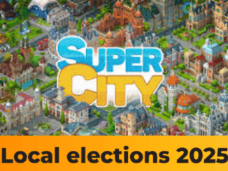 Illustrated cityscape with the words “Super City” above “Local elections 2025,” symbolising discussions about potential council amalgamation across the Wellington region.