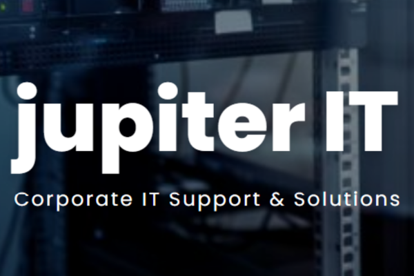 Jupiter IT banner with server racks in the background and text reading Corporate IT Support and Solutions.