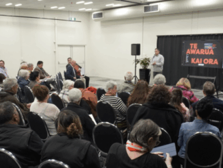 People attending the launch of the Te Awarua – Kai Ora digital tool at Pātaka Art + Museum