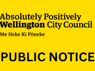 Yellow Wellington City Council public notice graphic with black text announcing an official notice.