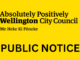 Yellow Wellington City Council public notice graphic with black text announcing an official notice.