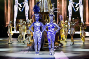 Performers showcase wearable art on stage during the World of WearableArt show in Wellington