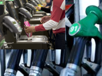 Person scanning groceries at a supermarket checkout while paying for items