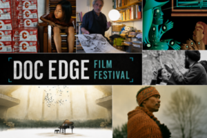 Promotional Doc Edge Film Festival image collage showing documentary scenes, animation stills and the festival logo.
