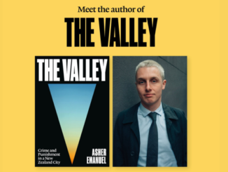 Alt text: Promotional poster for author Asher Emanuel's book The Valley, featuring the book cover alongside a portrait of the author and details of a signing event.