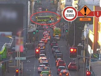 Traffic backed up on Vivian Street in central Wellington after a crash involving a bus and a car near Taranaki Street.