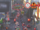 Traffic backed up on Vivian Street in central Wellington after a crash involving a bus and a car near Taranaki Street.