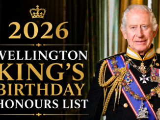 Graphic promoting the 2026 King's Birthday Honours List featuring King Charles III in ceremonial uniform beside gold and white text on a black background.