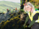 Volunteers plant native trees on an Ōhāriu Valley hillside, with a close-up of one volunteer working among the seedlings.