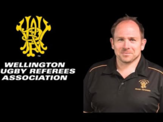 Wellington Rugby Referees Association graphic showing the WRRA logo beside a referee official in a black WRRA polo shirt.