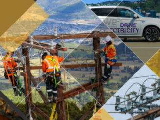 Wellington Electricity workers carrying out power infrastructure work, with electricity network equipment and a Wellington Electricity vehicle shown in a composite image.