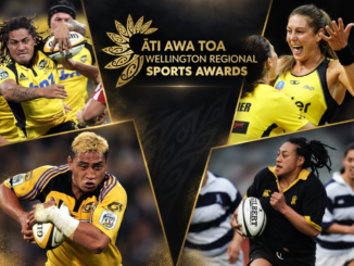 Composite graphic showing four athletes in action around the Āti Awa Toa Wellington Regional Sports Awards logo.