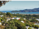 View across Strathmore Park towards Wellington Harbour, with houses, trees and the coastline visible.