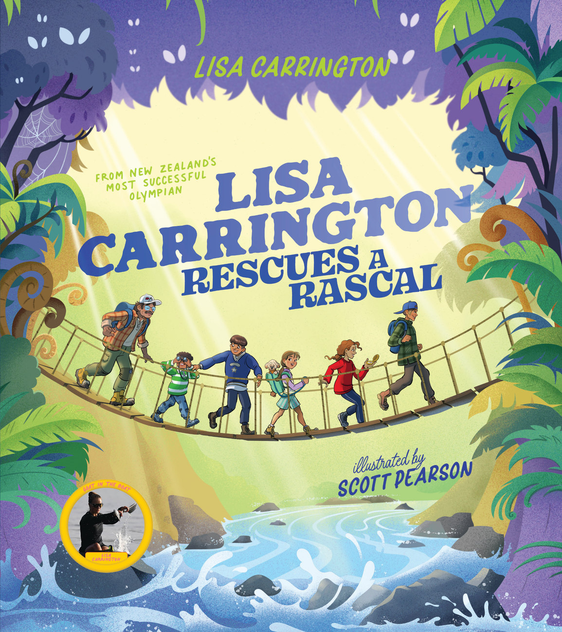 Cover of Lisa Carrington Rescues a Rascal. Illustration: Scott Pearson, supplied by HUIA.