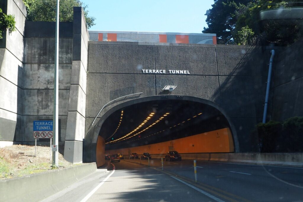 Traffic entering the Terrace Tunnel in Wellington.