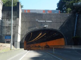 Traffic entering the Terrace Tunnel in Wellington.